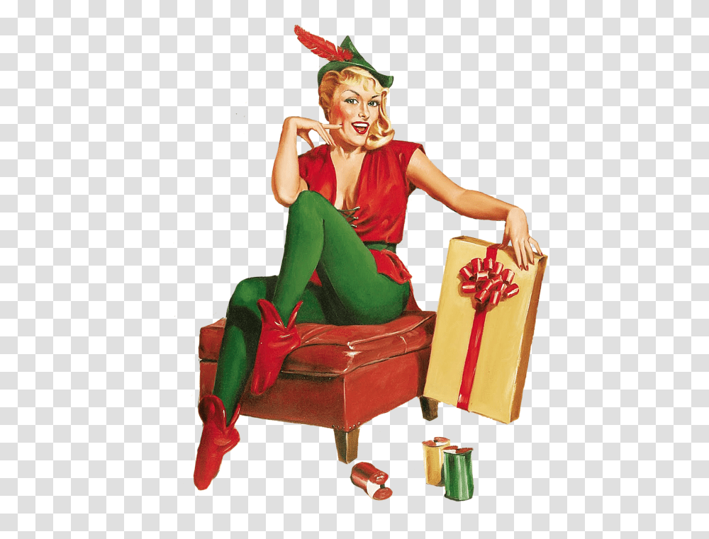 Sexy Christmas Elf Cartoons, Furniture, Person, Human, Chair Transparent Png