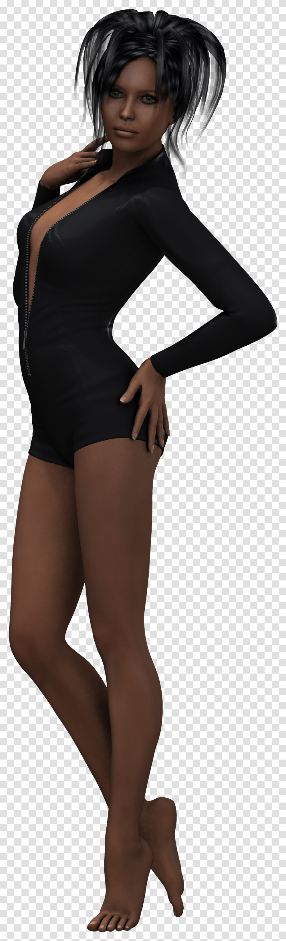 Sexy Female Sexy Digital Woman In Black Swimsuit Tights, Apparel, Person, Human Transparent Png