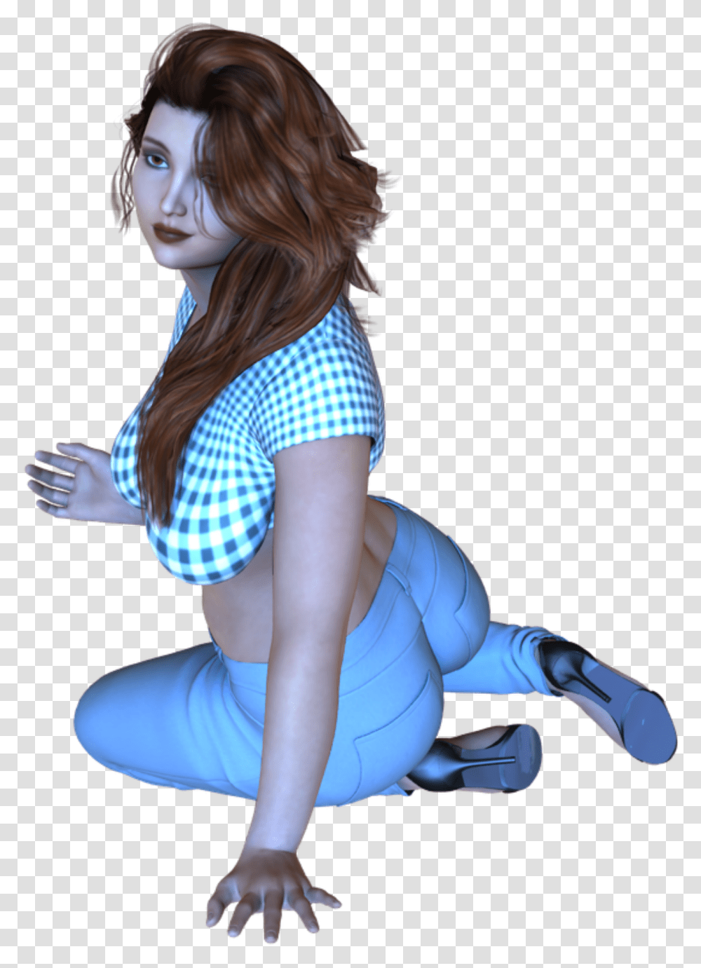 Sexy Woman In 3d Model Free Image Anime Girl Sitting, Clothing, Person, Back, Sleeve Transparent Png