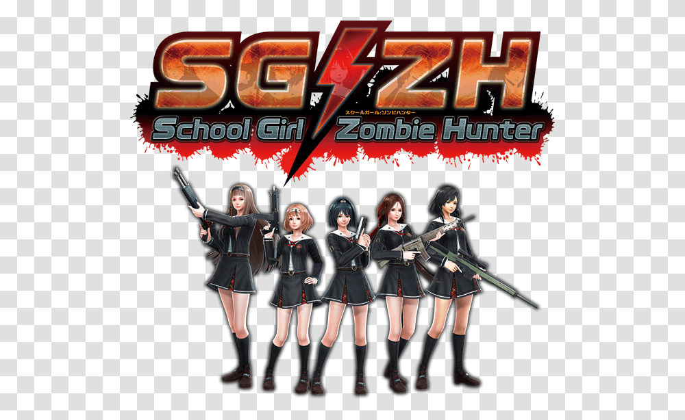 Sg Zh School Girl Zombie Hunter Logo, Person, Advertisement, Comics, Book Transparent Png