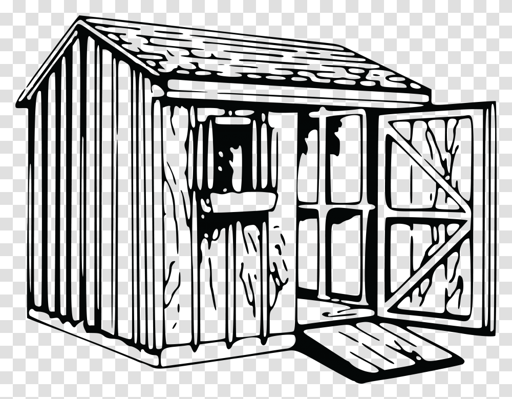 Shack Vector Wooden Shed Black And White, Outdoors, Nature, Building, Housing Transparent Png