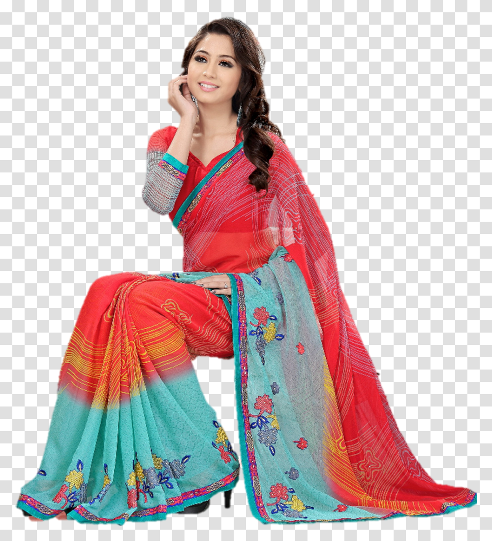 Sharda Sarees Blue And Red Designer Embroidered Saree Saree Designs, Dance Pose, Leisure Activities, Person Transparent Png