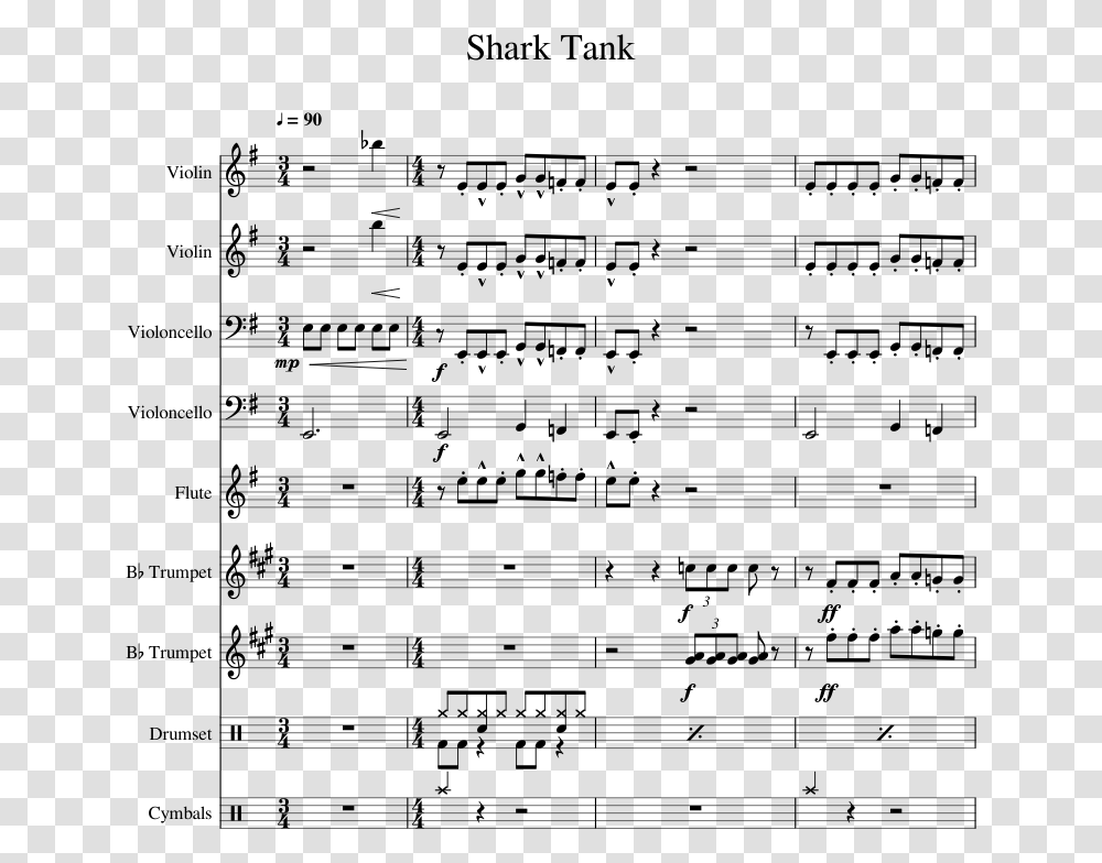 Shark Tank Entrance Music Sheet Music For Violin Flute Wallace And Gromit Theme Song Trumpet, Gray, World Of Warcraft, Halo Transparent Png