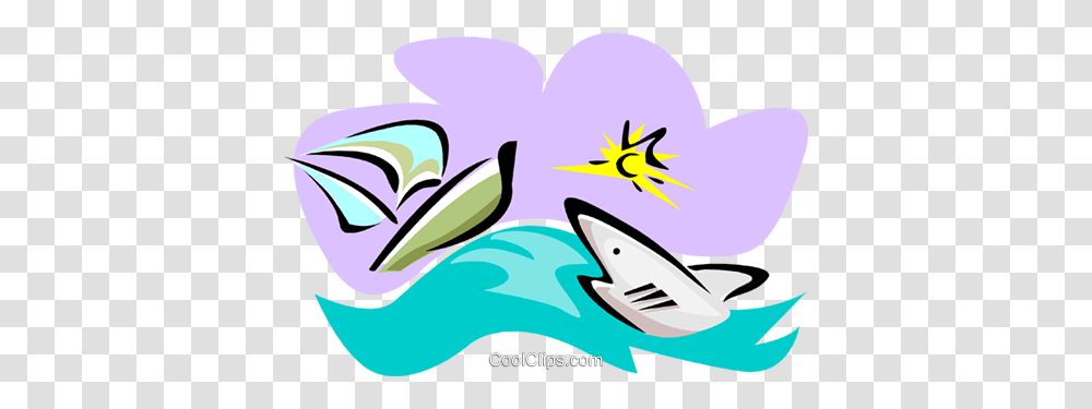 Shark With Sailboat Royalty Free Vector Clip Art Illustration, Outdoors, Floral Design, Pattern Transparent Png