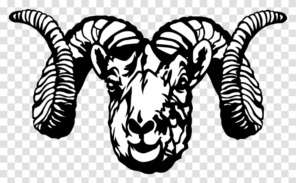 Sheep Head Skull Face Horns Mammal Livestock Black And White Ram Clip Art, Stencil, Hook, Claw Transparent Png