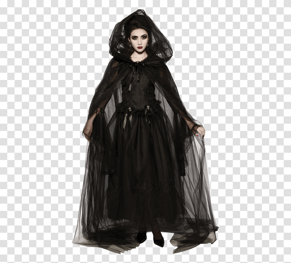 Sheer Black Hooded Cape Gothic Witch Costume, Apparel, Fashion, Cloak Transparent Png