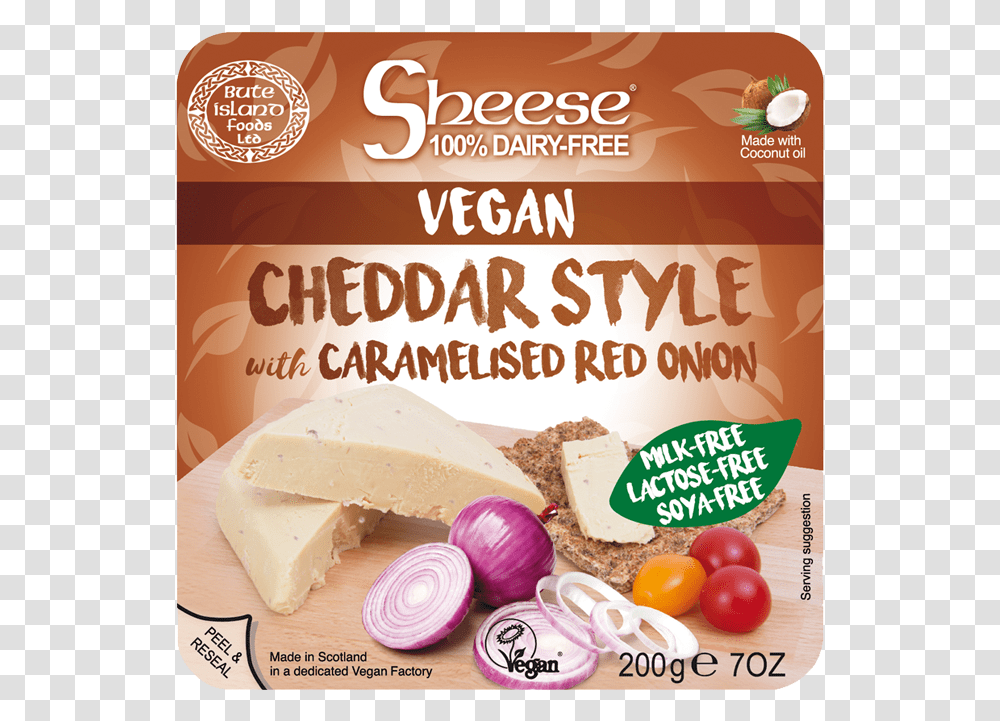 Sheese Vegan Cheddar Style With Caramelised Red Onion Natural Foods, Brie, Plant, Poster, Advertisement Transparent Png