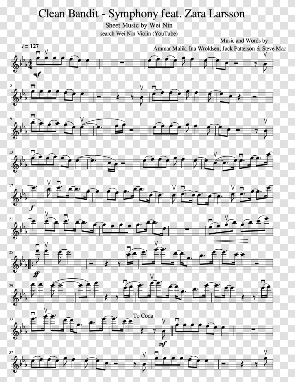 Sheet Music For Piano Symphony Clean Bandit Download Symphony By Clean Bandit Violin Sheet Music Transparent Png