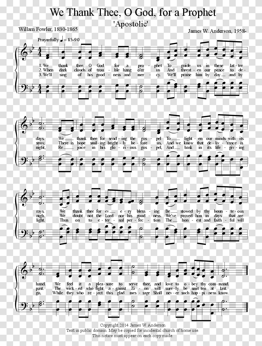 Sheet Music Picture Lds We Thank Thee O God, Gray, World Of Warcraft Transparent Png