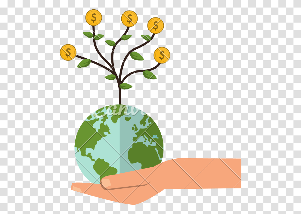 Shelter Hand With Earth Globe Money Tree Icon Icons By Canva Viasat 3 Coverage Map, Plant, Leaf, Astronomy, Outer Space Transparent Png