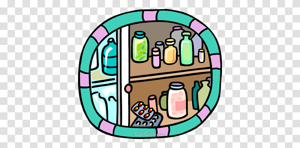 Shelves Holding Bottles Of Medication Royalty Free Vector Clip Art, Furniture, Cabinet Transparent Png