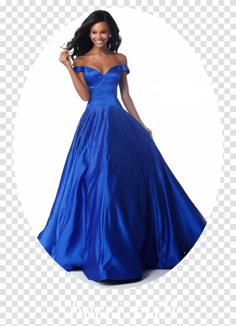 Sherri Hill Blue Off The Shoulder Prom Dress Royal Blue Sherri Hill Prom Dresses, Apparel, Female, Person Transparent Png