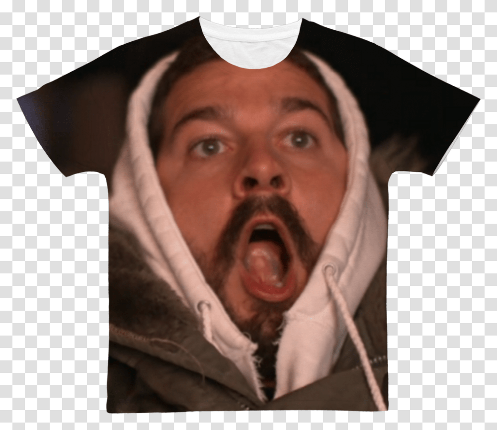 Shia Labeouf Classic Sublimation Adult T Shirt Shia Labeouf Meme, Head, Person, Face Transparent Png