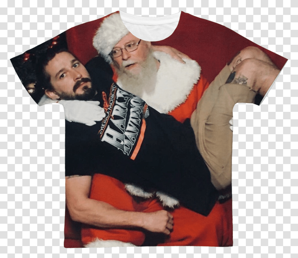 Shia Labeouf With Santa Classic Sublimation Adult Shia Labeouf, Person, Human, Face, Chef Transparent Png