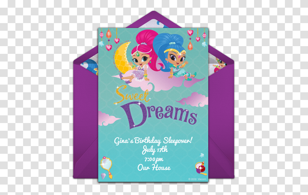 Shimmer And Shine Sleepover Invitation, Envelope, Mail, Greeting Card, Advertisement Transparent Png