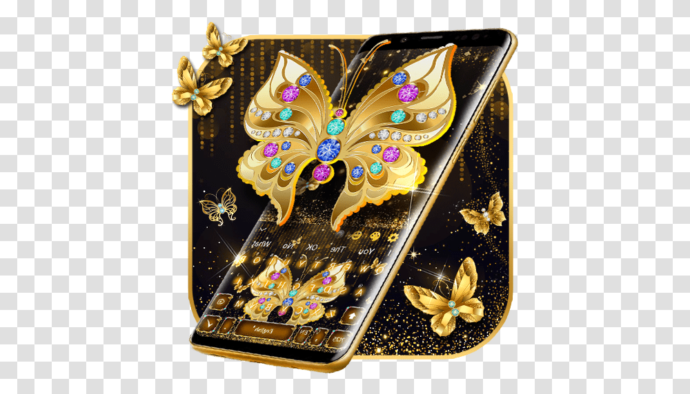 Shining Gold Butterfly Keyboard - Google Play Ilovalari Decorative, Birthday Cake, Dessert, Food, Art Transparent Png