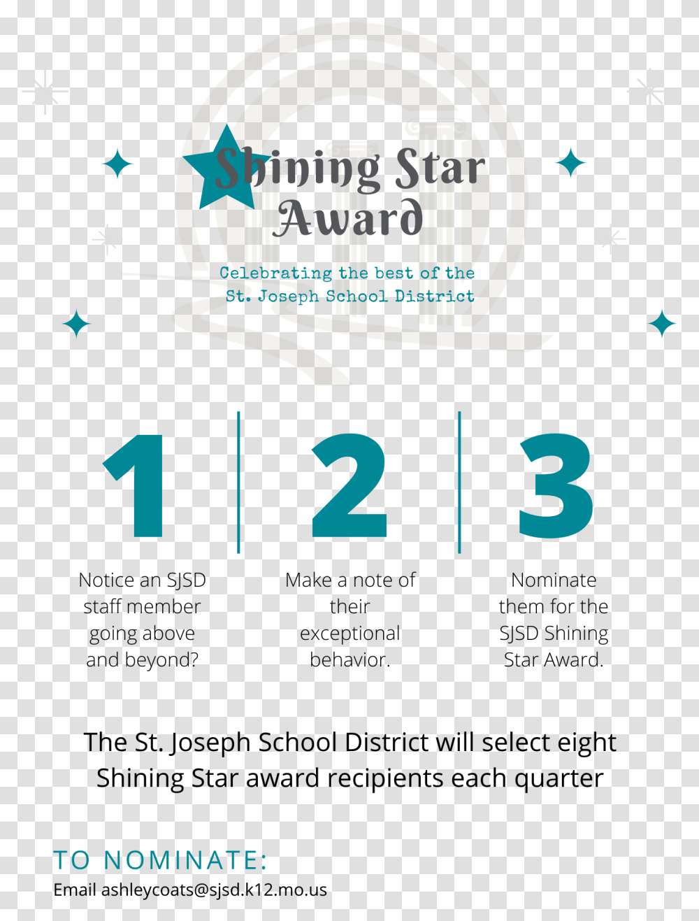 Shining Star Award St Joseph School District Vertical, Text, Number, Symbol, Alphabet Transparent Png