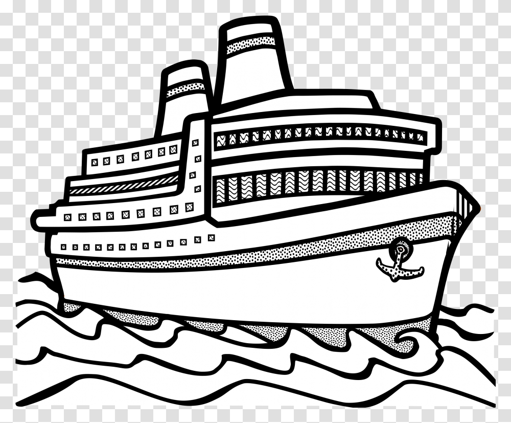 Ship Clipart Outline Ship Clipart Black And White, Vehicle, Transportation, Boat, Watercraft Transparent Png