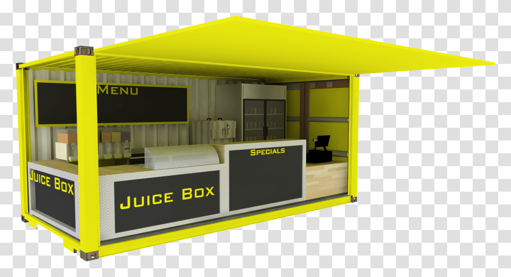 Shipping Container Juice Bar Download Juice Box Shipping Container, Furniture, Kiosk, Table, Reception Transparent Png