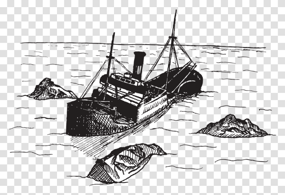 Shipwreck Man Fishing In Board With Sketch, Watercraft, Vehicle, Transportation, Bird Transparent Png