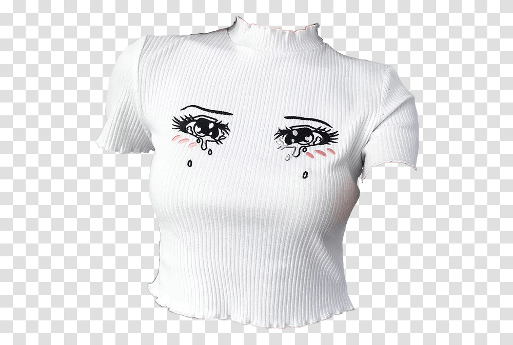 Shirt Tshirt Anime Eyes Cry Crying Manga White, Apparel, T-Shirt, Person Transparent Png