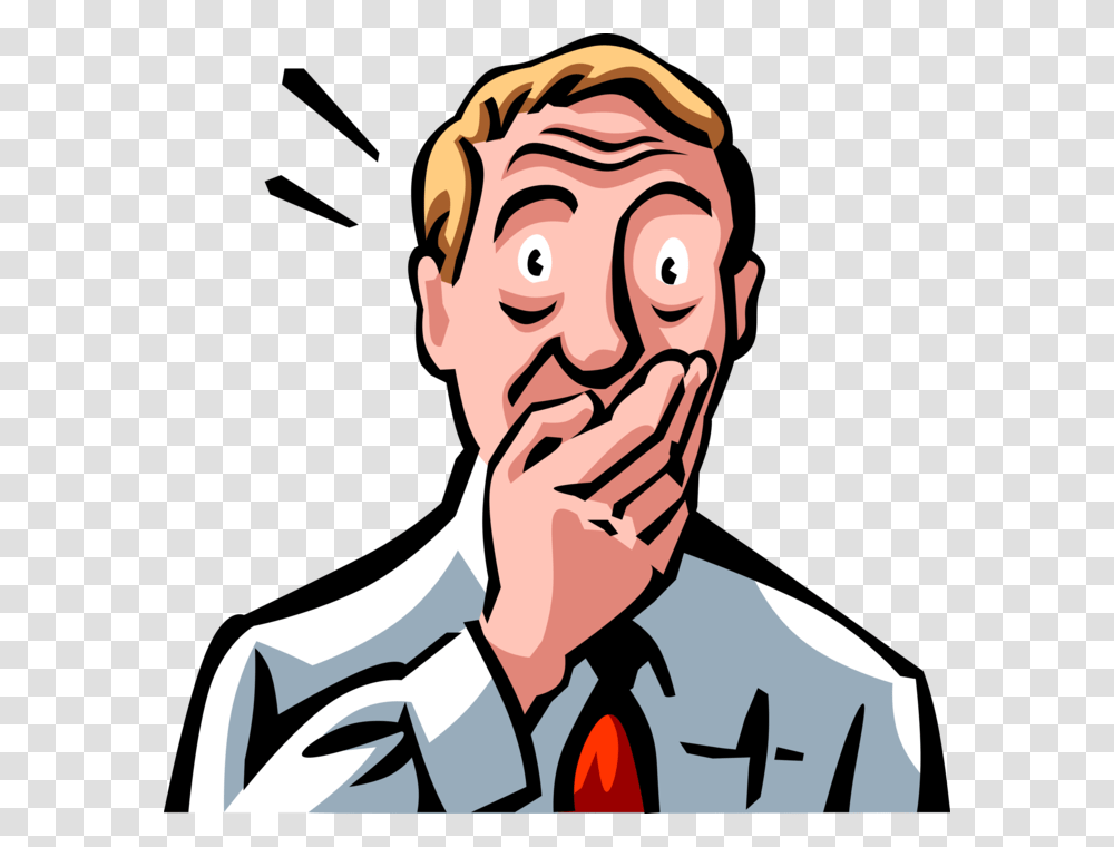 Shocked Man With Hand Over Mouth, Head, Face, Tie Transparent Png