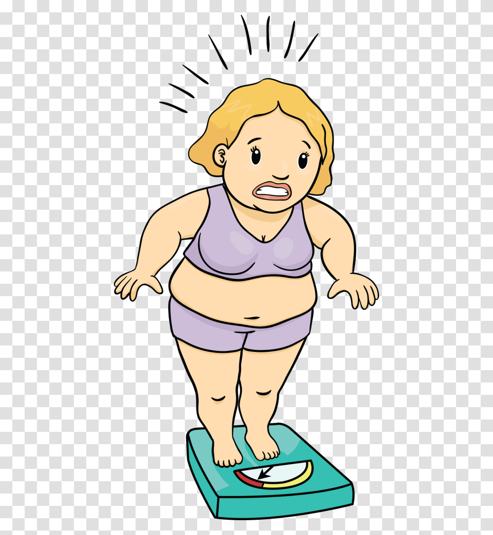 Shocked Woman Over Weight On Scale Cartoon Weight Gain Cartoon, Person, Human, Female, Cupid Transparent Png