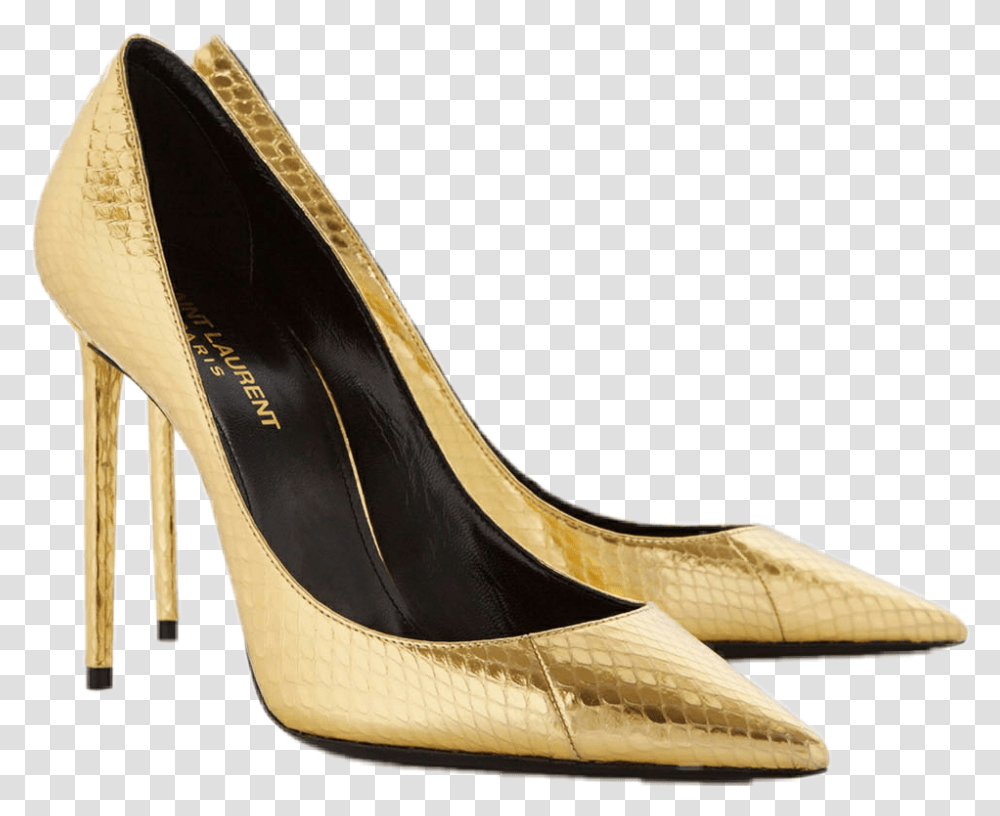 Shoes Gold Pumps Courtshoes Highheels Saintlaurent Basic Pump, Apparel, Footwear, High Heel Transparent Png