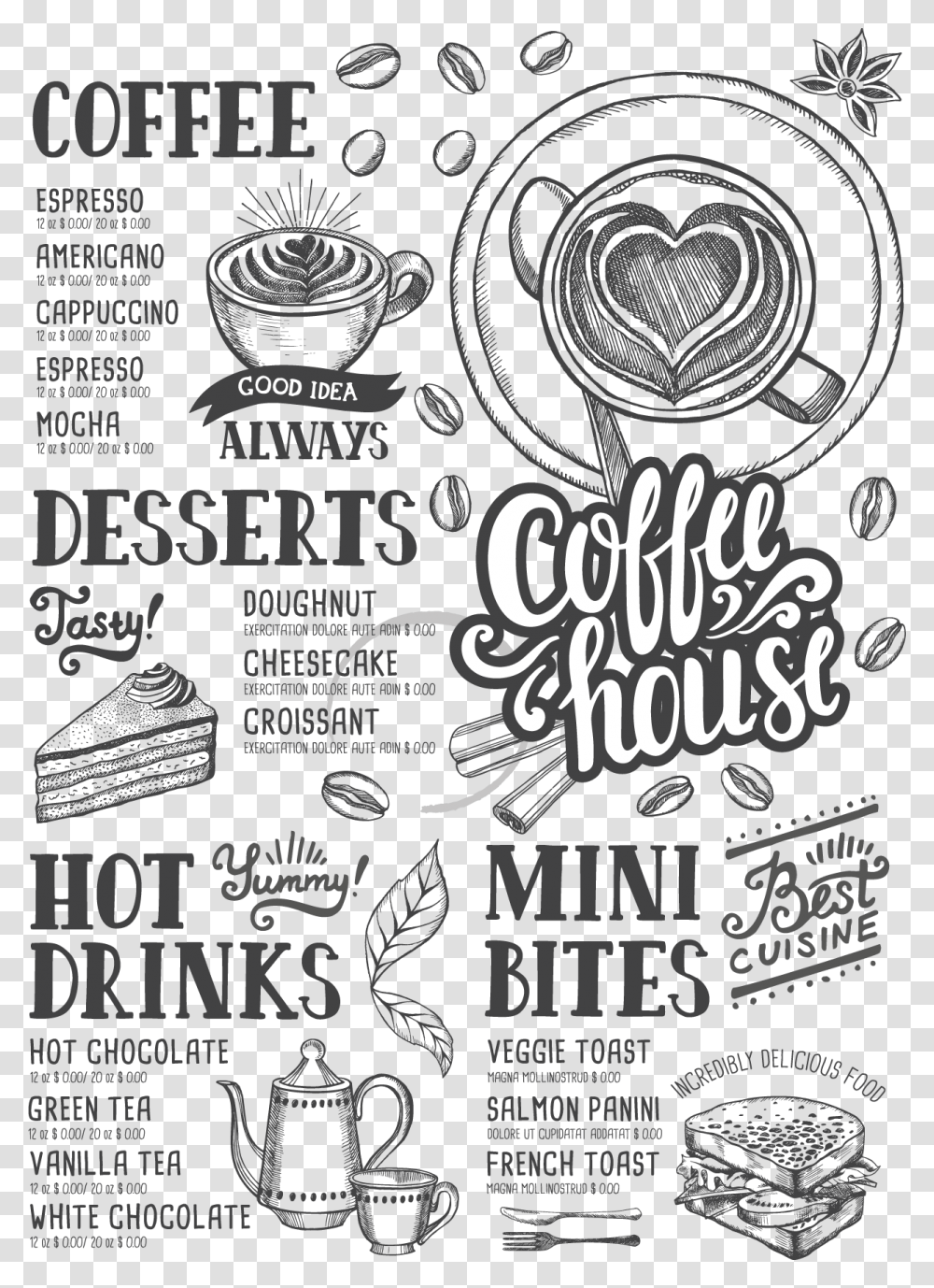 Shop Coffee Hamburger Tea Menu Cafe Clipart Coffee Menu Free Vector, Advertisement, Poster, Label Transparent Png