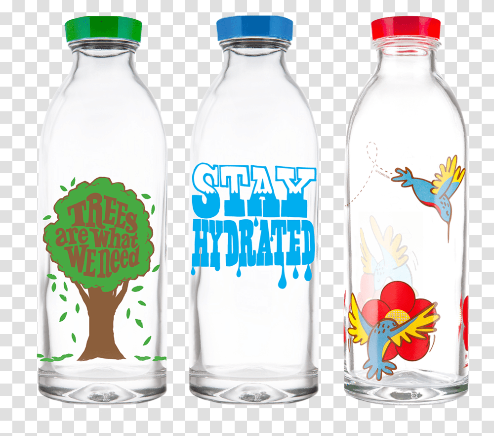 Shop Glass Water Bottles Set Of 3 - Faucet Face Stay Hydrated Water Bottle, Milk, Beverage, Drink, Dairy Transparent Png