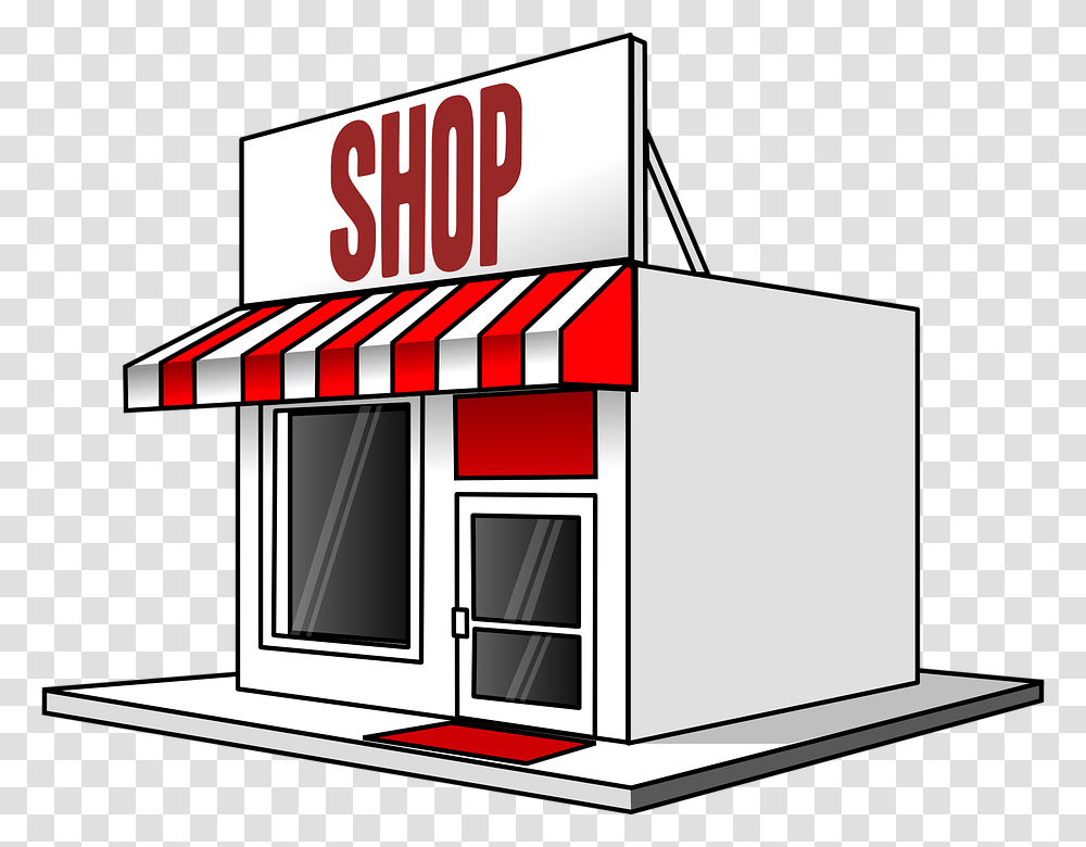 Shop Store Sale Shopping Building Red Awning Retailer Clipart, Kiosk, Canopy, Postal Office Transparent Png