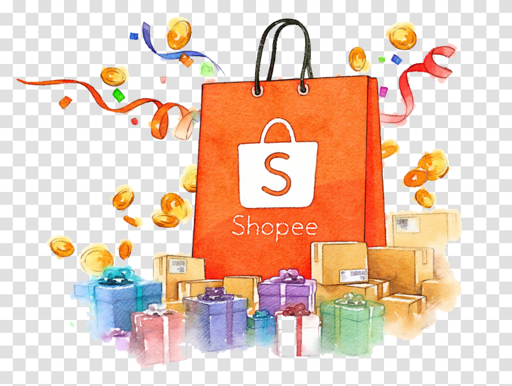 Shopee Logo Clipart Shopping Shopee, Shopping Bag, Text, Sack Transparent Png