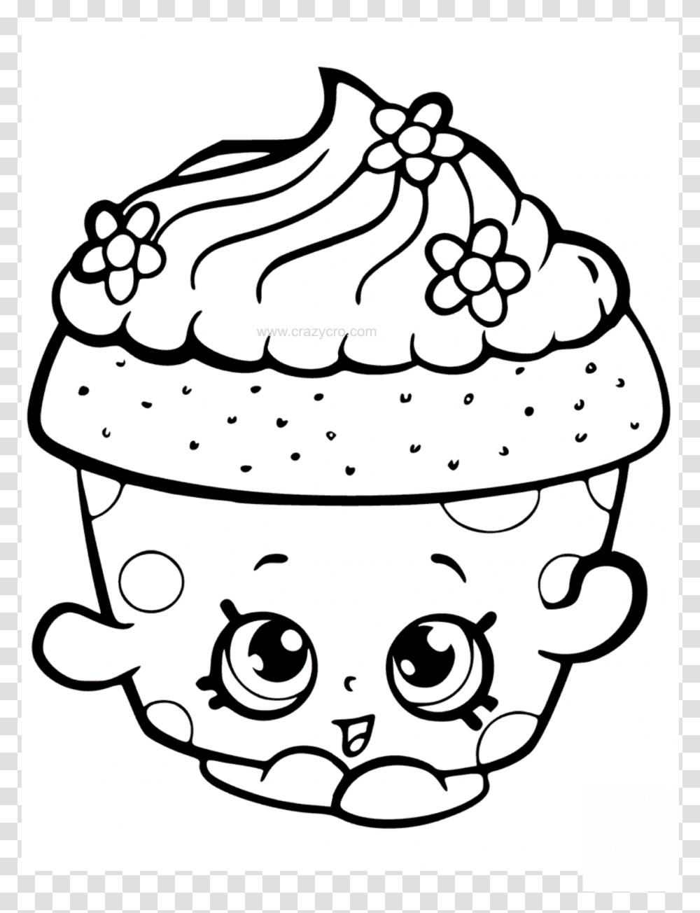 Shopkin Drawing Black And White Clipart Cute Cupcake Coloring Pages, Cream, Dessert, Food, Birthday Cake Transparent Png