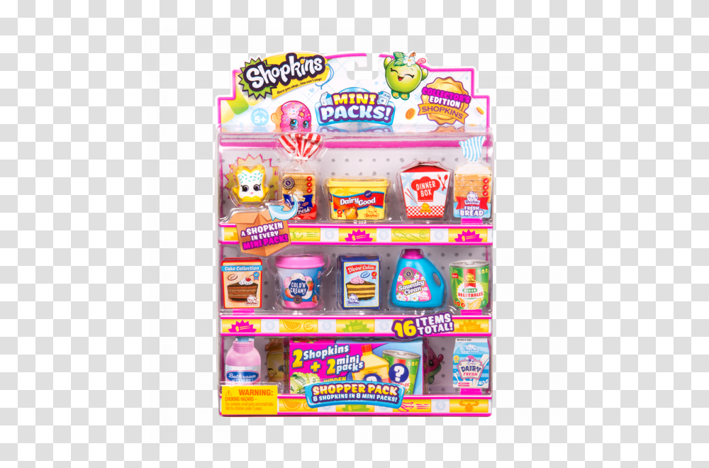 Shopkins Kids Toy Mini Packs Eight Pack Includes Eight Shopkins Mini Pack Collectors Pack, Gum, PEZ Dispenser Transparent Png