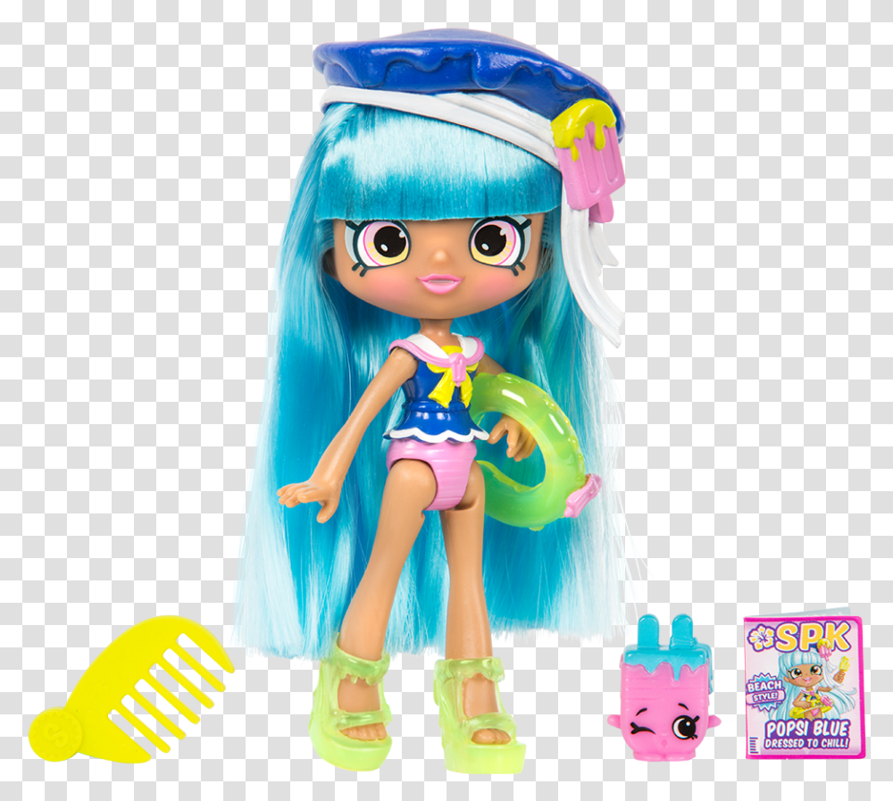 Shopkins Shoppies Beach Style Popsi Blue, Doll, Toy, Barbie, Figurine Transparent Png