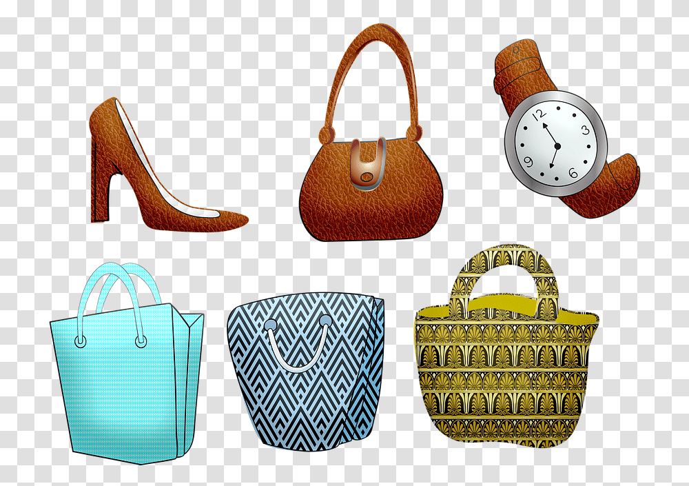 Shopping Bags Purse High Heeled Shoes Watch Leather Shopping Bag, Accessories, Accessory, Handbag, Clock Tower Transparent Png