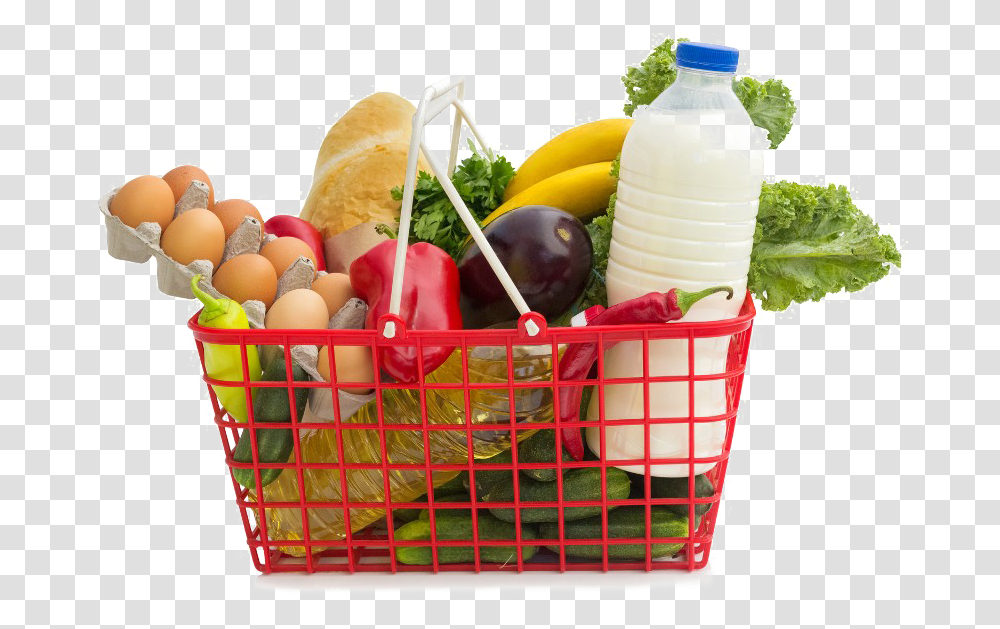 Shopping Basket With Groceries, Apple, Fruit, Plant, Food Transparent Png
