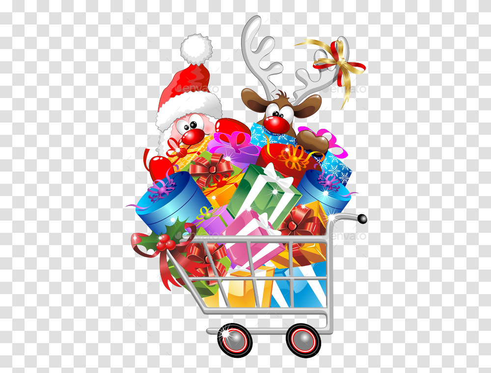 Shopping Cart Santa Reindeer Shopping Cart, Graphics, Birthday Cake, Food, Performer Transparent Png