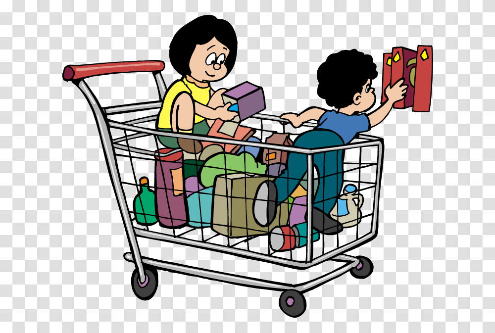 Shopping Cart With Kids Go Shopping Cartoon, Bird, Animal, Person, Human Transparent Png