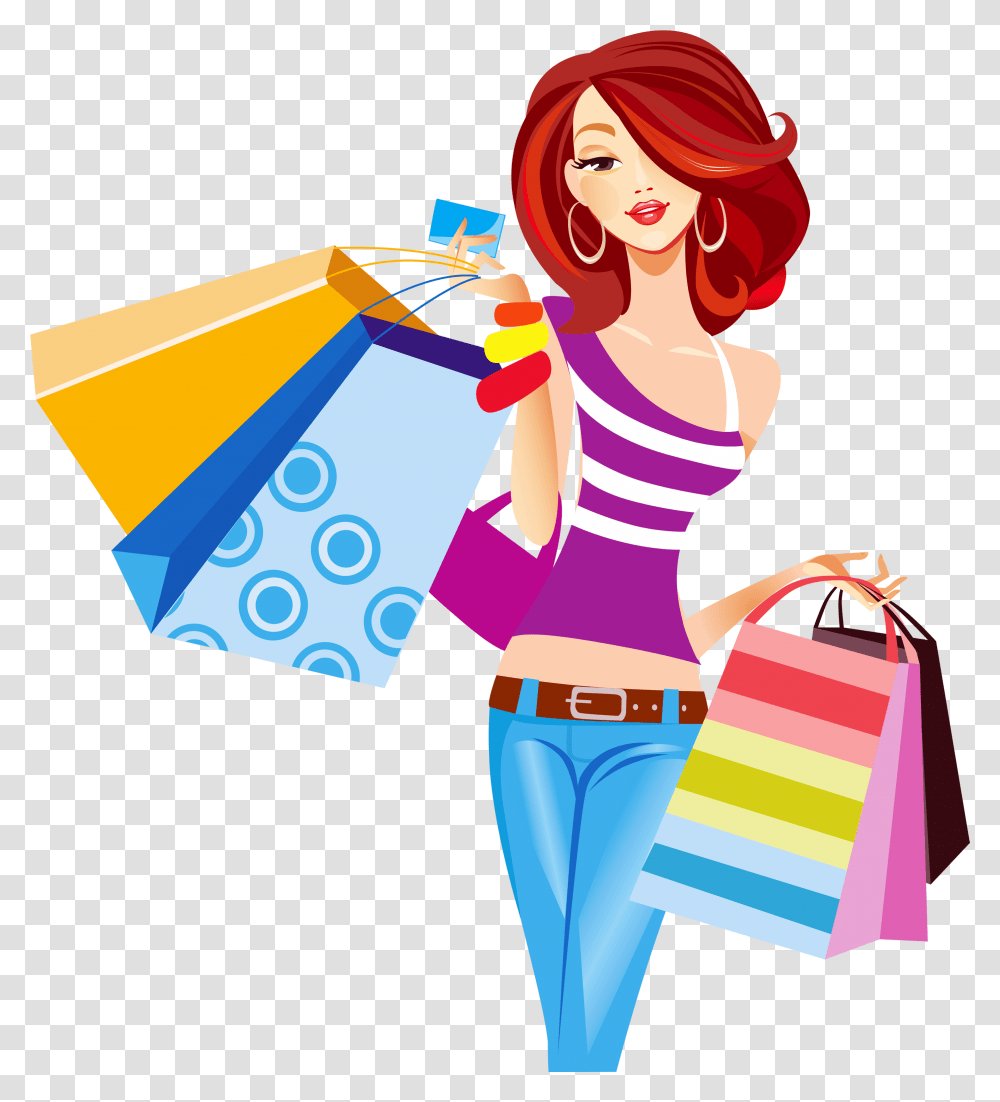 Shopping Fashion Girl With Shopping Bags Clipart, Person, Female, Photography, Graduation Transparent Png
