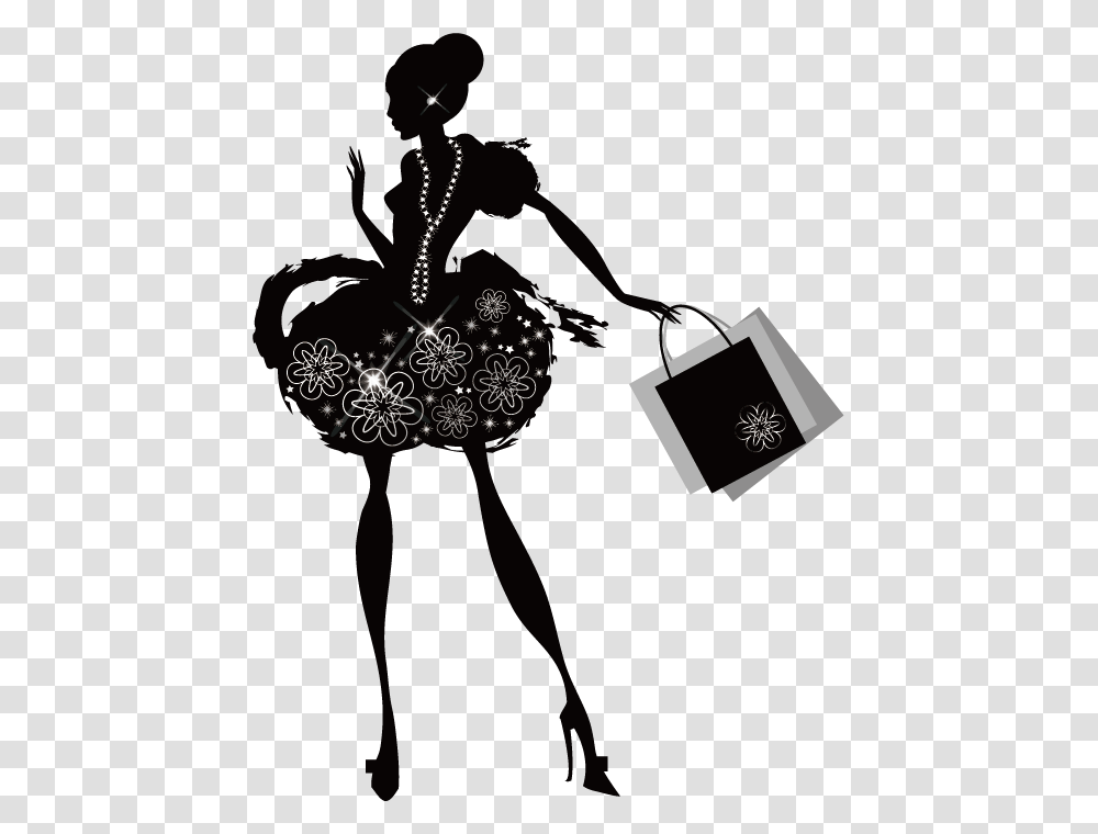 Shopping Woman Fashion Silhouette Sketch Black Woman Shopping Silhouette, Bag, Shopping Bag, Person, Human Transparent Png