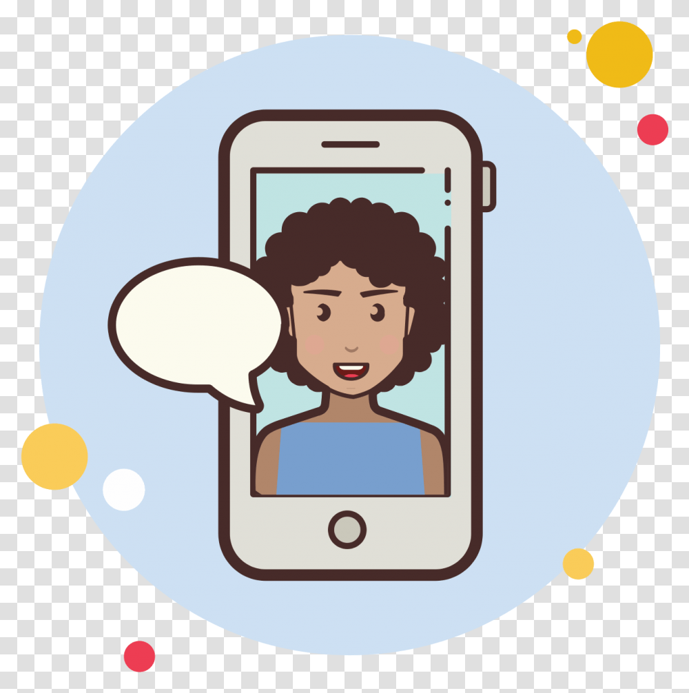 Short Curly Hair Girl Messaging Icon Mobile Phones Cartoon, Electronics, Label, Ipod Transparent Png