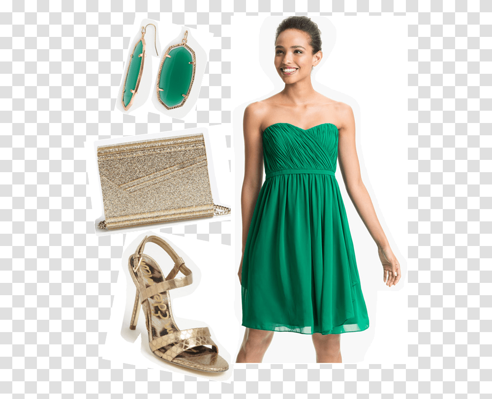 Short Green Strapless Dress, Apparel, Person, Evening Dress Transparent Png