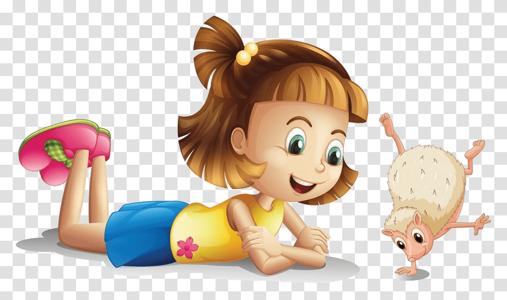 Short Hair Cartoon Girl And Cat, Person, Human, Toy, Indoors Transparent Png