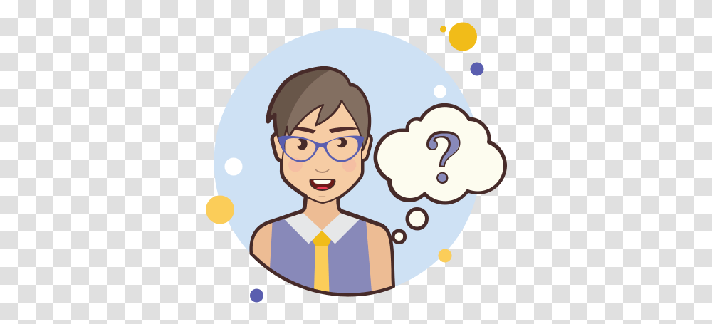 Short Hair Lady Question Mark Icon People Questioning Cartoon, Face, Clothing, Apparel, Logo Transparent Png