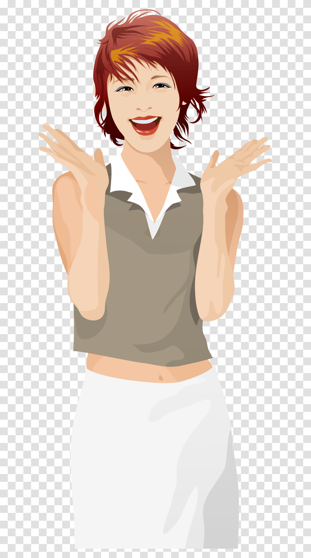 Short Haired Beauty Material Hand To Vector Laugh Clipart Illustration, Apparel, Person, Human Transparent Png