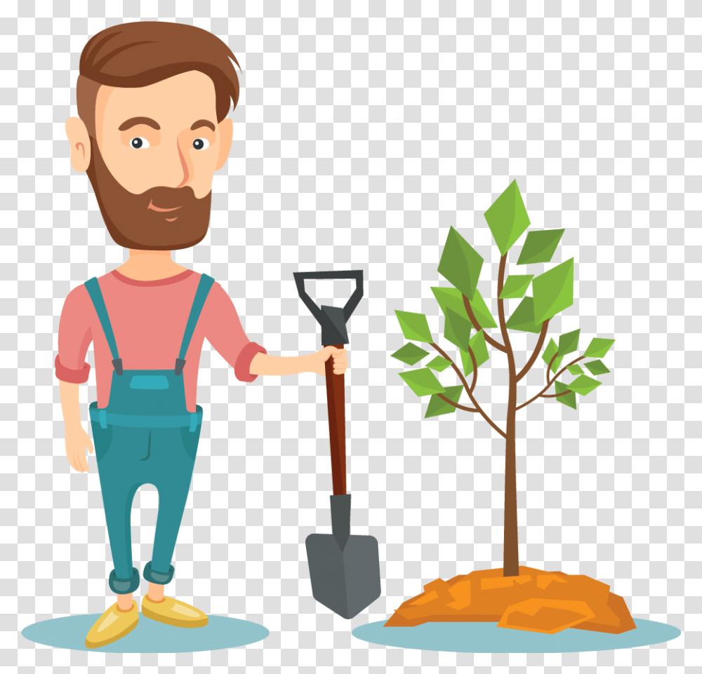 Shovel Clipart Newly Planted Tree Clipart, Tool, Person, Human, Outdoors Transparent Png