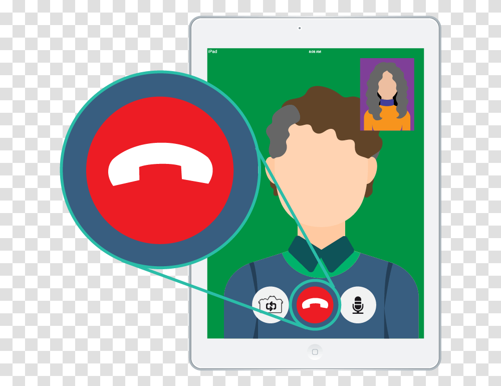 Shows A Facetime Call Between Two People With The Red Cartoon, Computer, Electronics, Tablet Computer Transparent Png