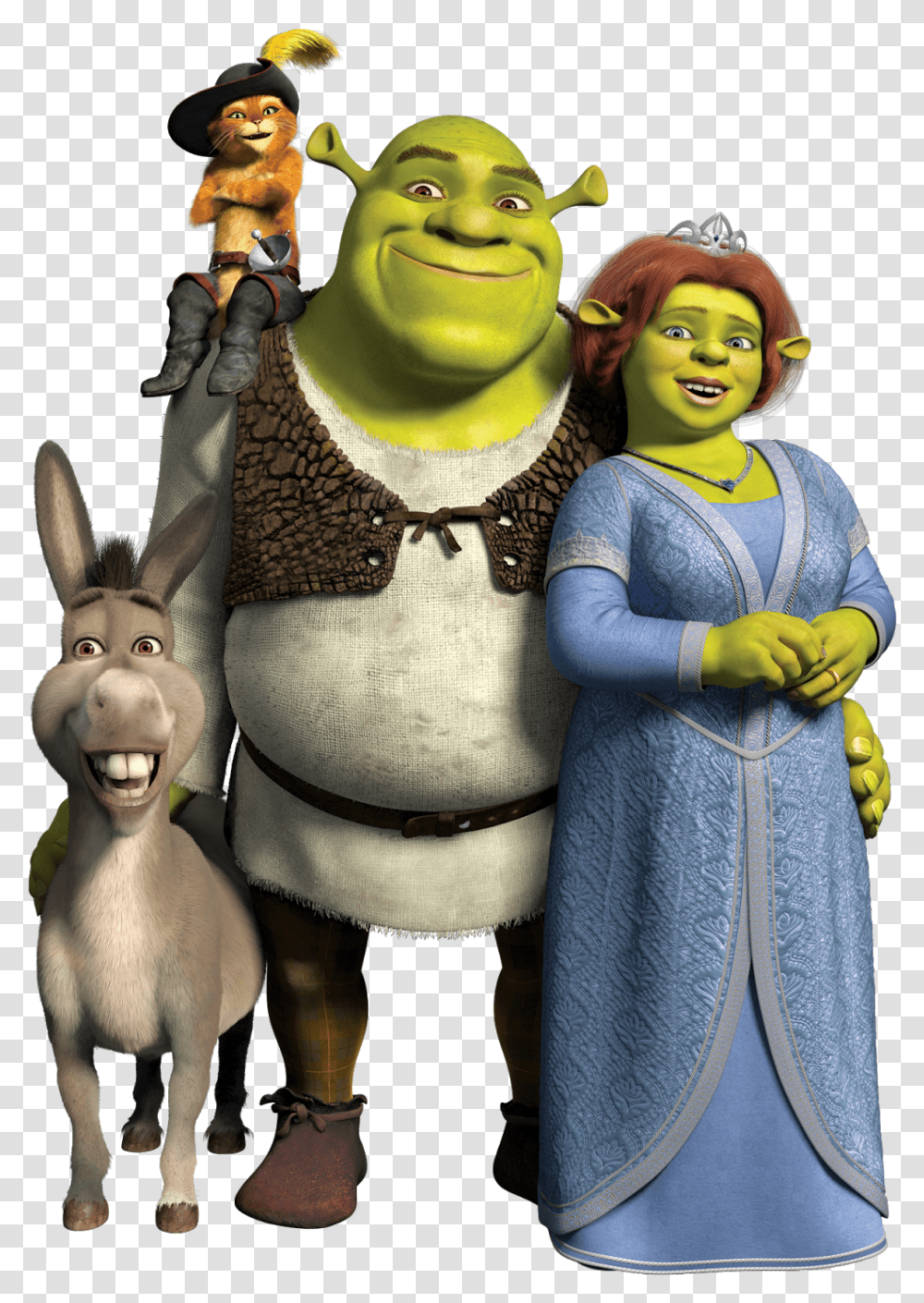 Shrek Fiona Donkey And Puss In Boots, Figurine, Person, Human, Toy Transparent Png