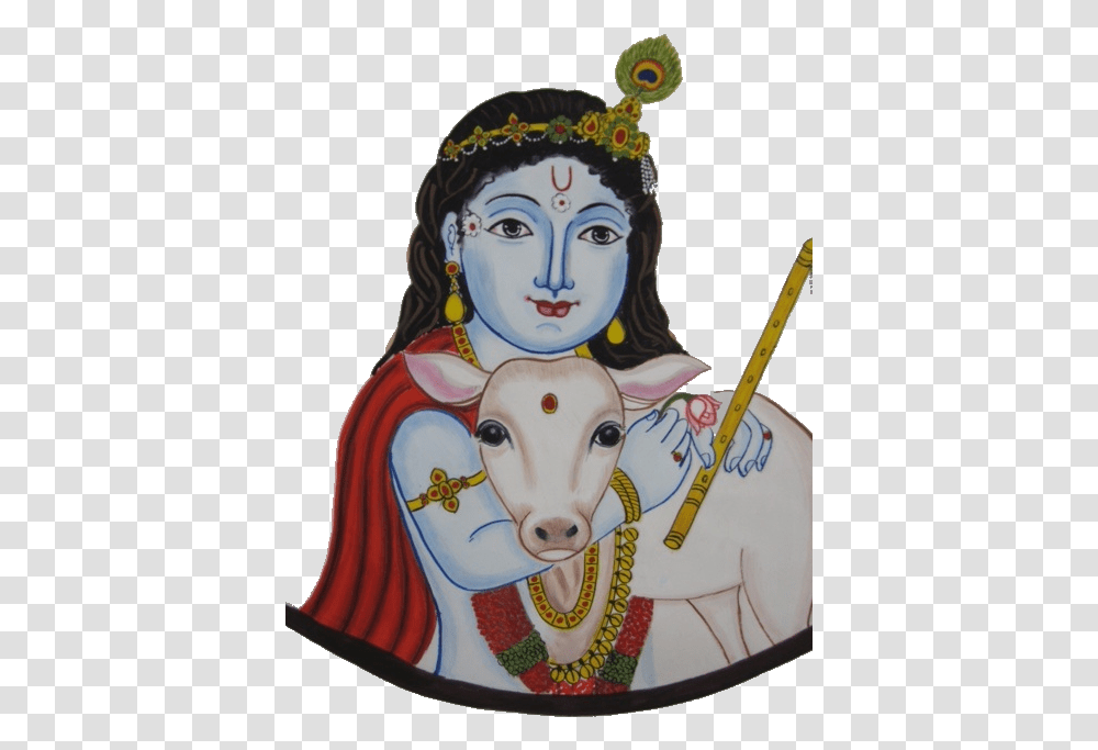 Shri Krishna With Cow Calf, Figurine, Person, Drawing Transparent Png